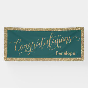 Gefeliciteerd met Typografie Gold Glitter en Blauw Spandoek