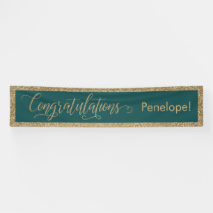 Gefeliciteerd met Typografie Gold Glitter en Blauw Spandoek