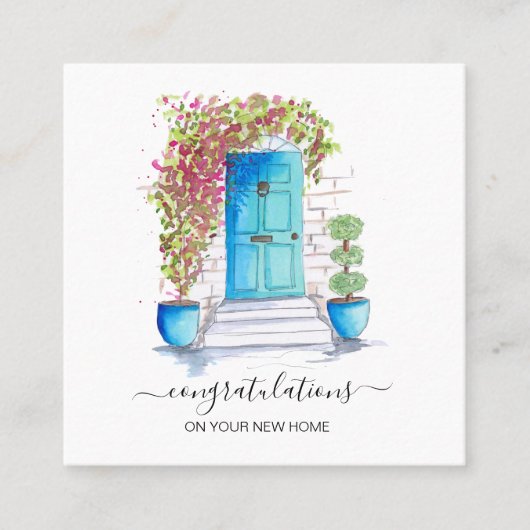 Gefeliciteerd met uw nieuwe huis makelaar vierkante visitekaartje (Voorkant)