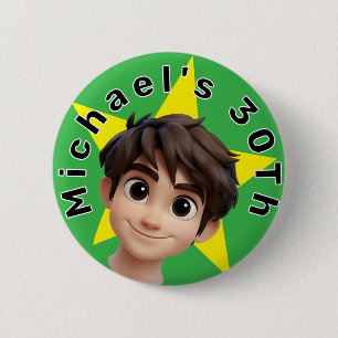 Gefeliciteerd met verjaardag met tekst en naam ronde button 5,7 cm