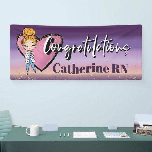 Gefeliciteerd met verpleegster op school spandoek (Beurs)