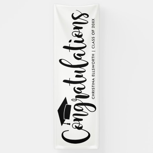 Gefeliciteerd Modern Black 2025 Afstuderen Spandoek (Verticaal)