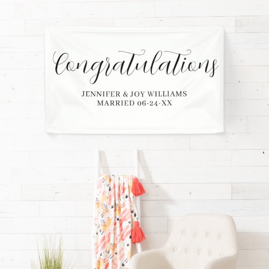 Gefeliciteerd Modern Black Script Wedding Spandoek (Insitu)