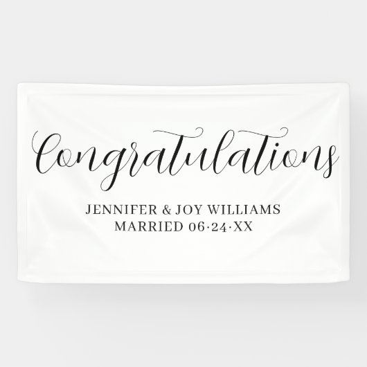 Gefeliciteerd Modern Black Script Wedding Spandoek (Horizontaal)