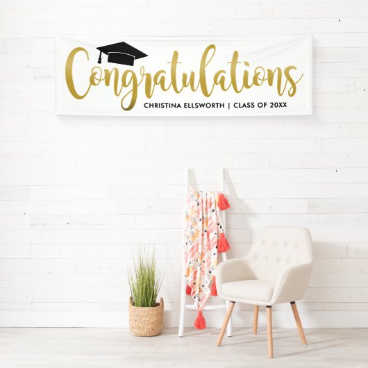 Gefeliciteerd Modern Gold Custom 2025 Afstuderen Spandoek (Insitu)