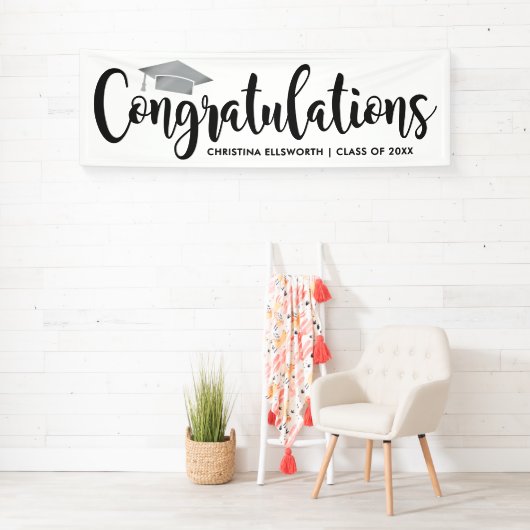 Gefeliciteerd Modern Silver 2025 Afstuderen Spandoek (Insitu)