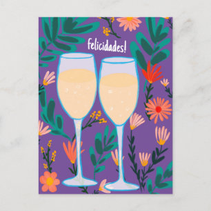 Gefeliciteerd Mousserende Wijn Champagne Bloemig P Briefkaart