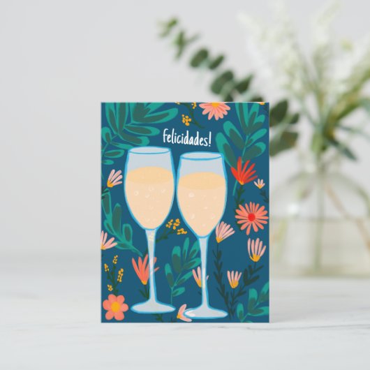 Gefeliciteerd Mousserende Wijn Champagne Bloemig P Briefkaart (Staand voorkant)