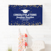 Gefeliciteerd Navy Blue Gold Afstudeerder Party Spandoek (Insitu)