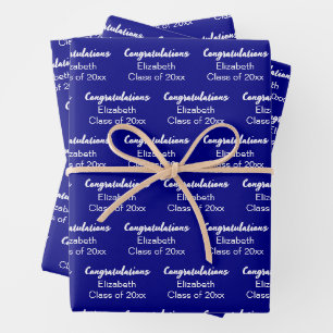 Gefeliciteerd Navy Blue White Class of 2024 Naam Inpakpapier Vel