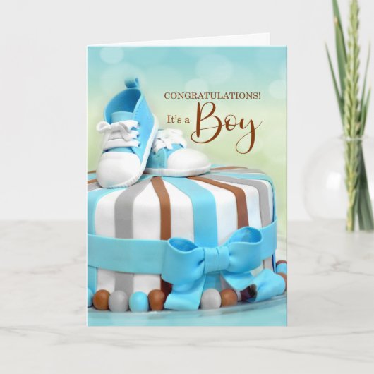 Gefeliciteerd New Baby Boy in Blue en Brown Kaart (Voorkant)