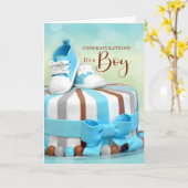 Gefeliciteerd New Baby Boy in Blue en Brown Kaart (Gele Bloem)