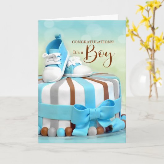 Gefeliciteerd New Baby Boy in Blue en Brown Kaart (Gele Bloem)