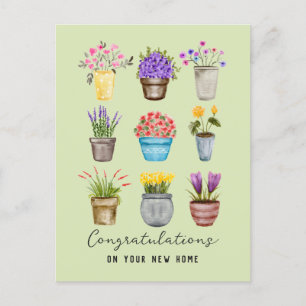 Gefeliciteerd Nieuw Thuis Mooie Potted Bloemplante Briefkaart