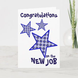 Gefeliciteerd nieuwe baan blauwe ster grafiek kaart