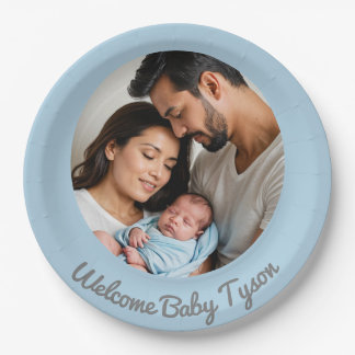 Gefeliciteerd nieuwe baby boy blauw, welkom baby papieren bordje