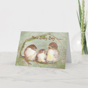 Gefeliciteerd Nieuwe Baby Boy Cute Bird Family Kaart