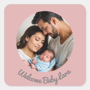 Gefeliciteerd nieuwe baby meisje roze, welkom baby vierkante sticker