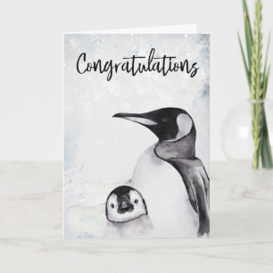 Gefeliciteerd Nieuwe Baby Moeder Pinguïn Winter Sn Kaart