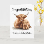 Gefeliciteerd Nieuwe Baby Schotse Hoogland Koe Moe Kaart (Gele Bloem)