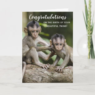 Gefeliciteerd Nieuwe Baby Tweeling Aap Kaart