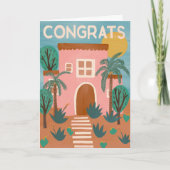 Gefeliciteerd Nieuwe Home Adobe House Cactus Custo Kaart (Voorkant)