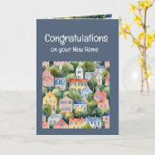 Gefeliciteerd Nieuwe Huis Waterverf Huizen Kaart (Gele Bloem)