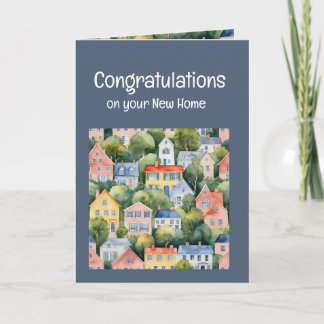 Gefeliciteerd Nieuwe Huis Waterverf Huizen Kaart
