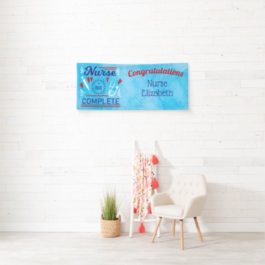 Gefeliciteerd Nurse Afstuderen Blue Modern Funny Spandoek (Insitu)