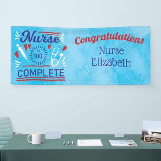 Gefeliciteerd Nurse Afstuderen Blue Modern Funny Spandoek (Beurs)
