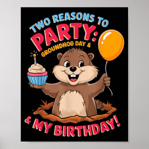 Gefeliciteerd op Groundhog Day 2025 Cute Verjaarda Poster