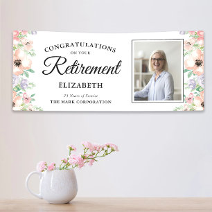 Gefeliciteerd Pensioen Foto Pastel Bloemen Spandoek