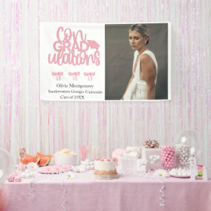 Gefeliciteerd Pink Coquette Photo Afstuderen Spandoek