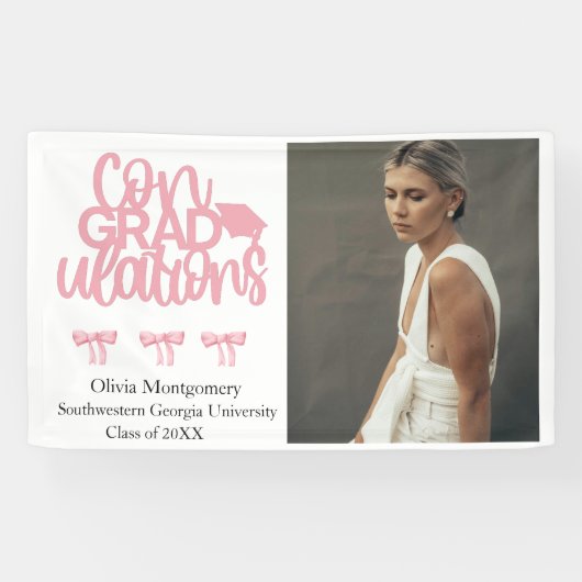Gefeliciteerd Pink Coquette Photo Afstuderen Spandoek (Horizontaal)
