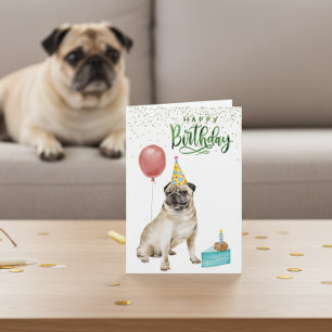 Gefeliciteerd Pug hond Watercolor Kaart