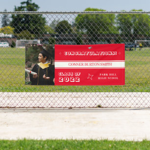 Gefeliciteerd Rode en Witte Monogram Spandoek