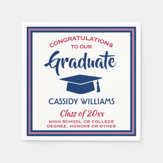 Gefeliciteerd: rood wit en blauw modern Afstuderen Servet (Voorkant)