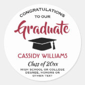 Gefeliciteerd Rood Zwart Wit Moderne Afstuderen Ronde Sticker (Voorkant)