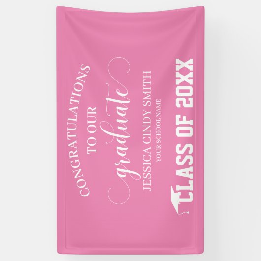 Gefeliciteerd Roze Afstuderen Graduation Party Spandoek (Verticaal)