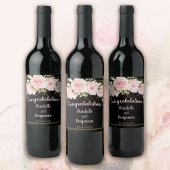 Gefeliciteerd Roze Black + Gold Waterverf Rozen Wijn Etiket