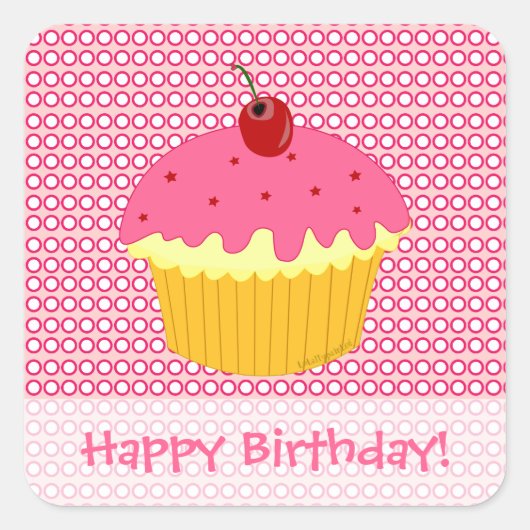Gefeliciteerd! Roze Cupcake Stickers (Voorkant)