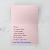 Gefeliciteerd Roze en Blauwe Naam Afstuderen Kaart (Binnen)
