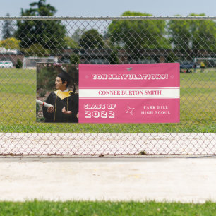 Gefeliciteerd, roze en witte monogram spandoek