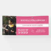 Gefeliciteerd, roze en witte monogram spandoek (Horizontaal)