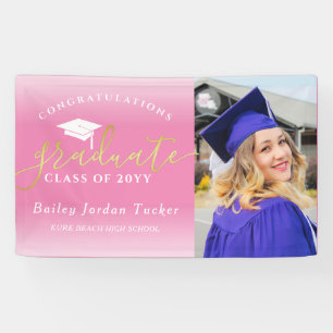Gefeliciteerd Roze Gold Foto Afstuderen Spandoek