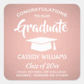 Gefeliciteerd Roze Rose Gold Modern Afstuderen Vierkante Sticker (Voorkant)