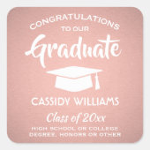 Gefeliciteerd Roze Roségoud Moderne Afstuderen Vierkante Sticker (Voorkant)