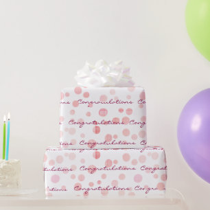 Gefeliciteerd roze speldenStippen op wit Cadeaupapier