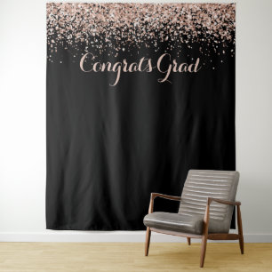 Gefeliciteerd Roze Zwart Glitters Glans Afstuderen Wandkleed