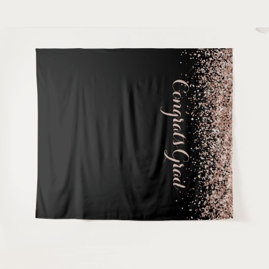 Gefeliciteerd Roze Zwarte Glitter Sparkle Graduati Wandkleed (Voorkant (horizontaal))